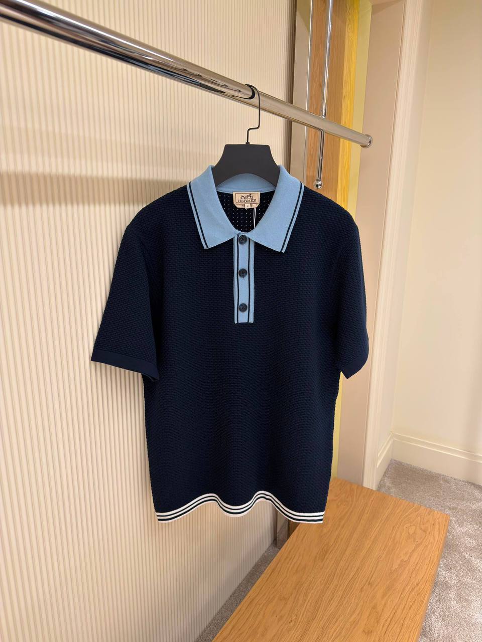 Hermès Textured Knit Contrast Collar Polo